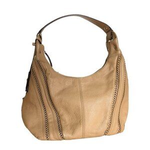 Tignanello Pebbled Leather Nude Buff Hobo Shoulder Bag Large Handbag Purse